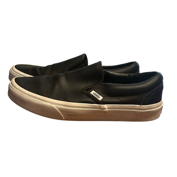 VANS women’s black leather slip on sneakers size 8 - Picture 1 of 3
